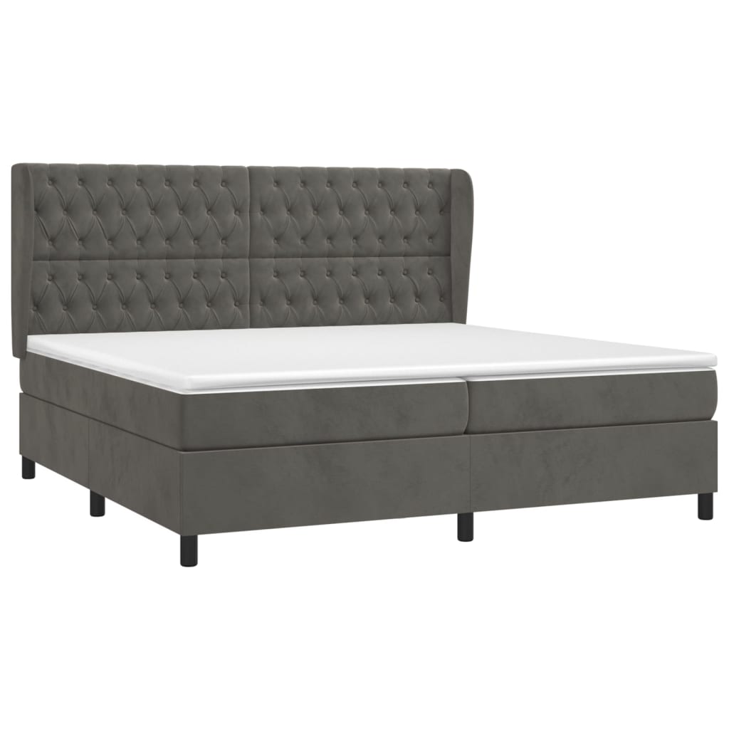 Box spring bed with mattress dark grey 200x200 cm velvet