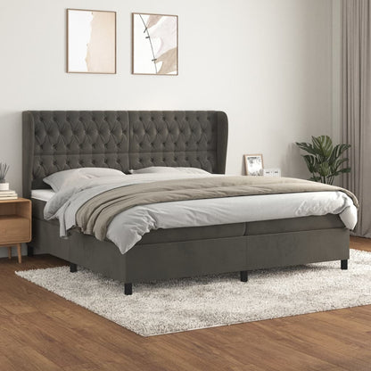 Box spring bed with mattress dark grey 200x200 cm velvet