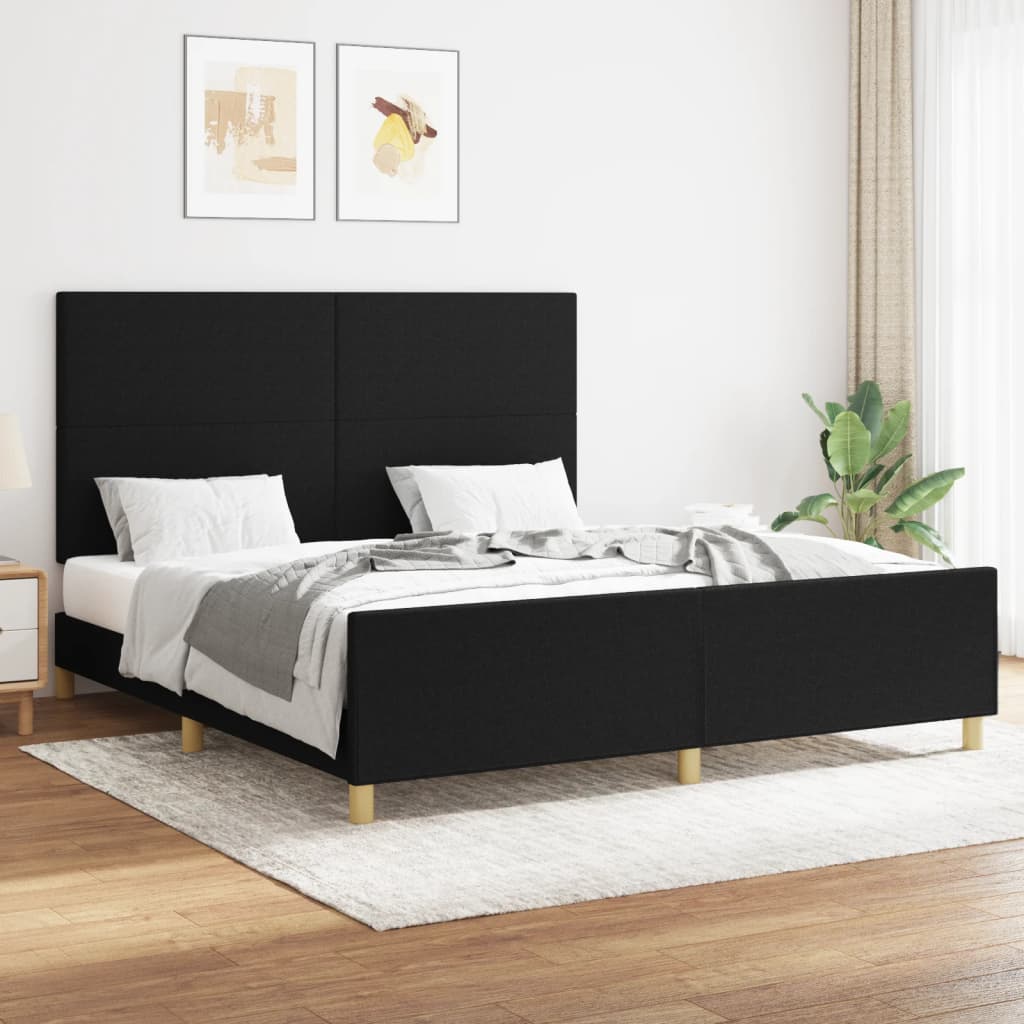 Bed frame with headboard black 160x200 cm fabric