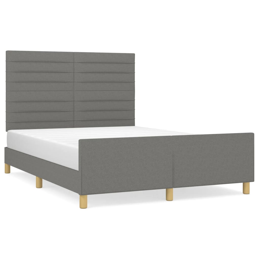 Bed frame with headboard dark grey 140x200 cm fabric