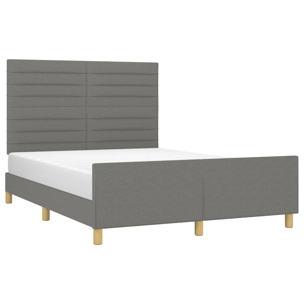 Bed frame with headboard dark grey 140x200 cm fabric