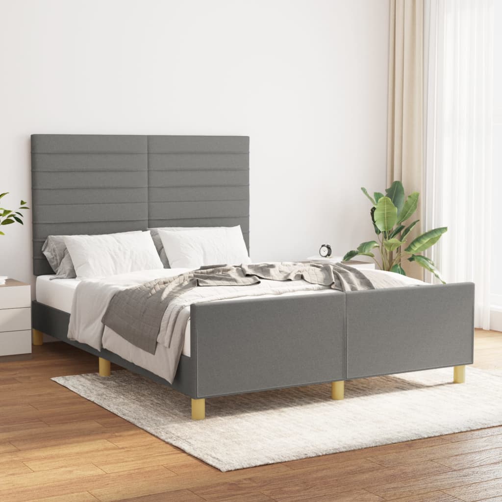 Bed frame with headboard dark grey 140x200 cm fabric