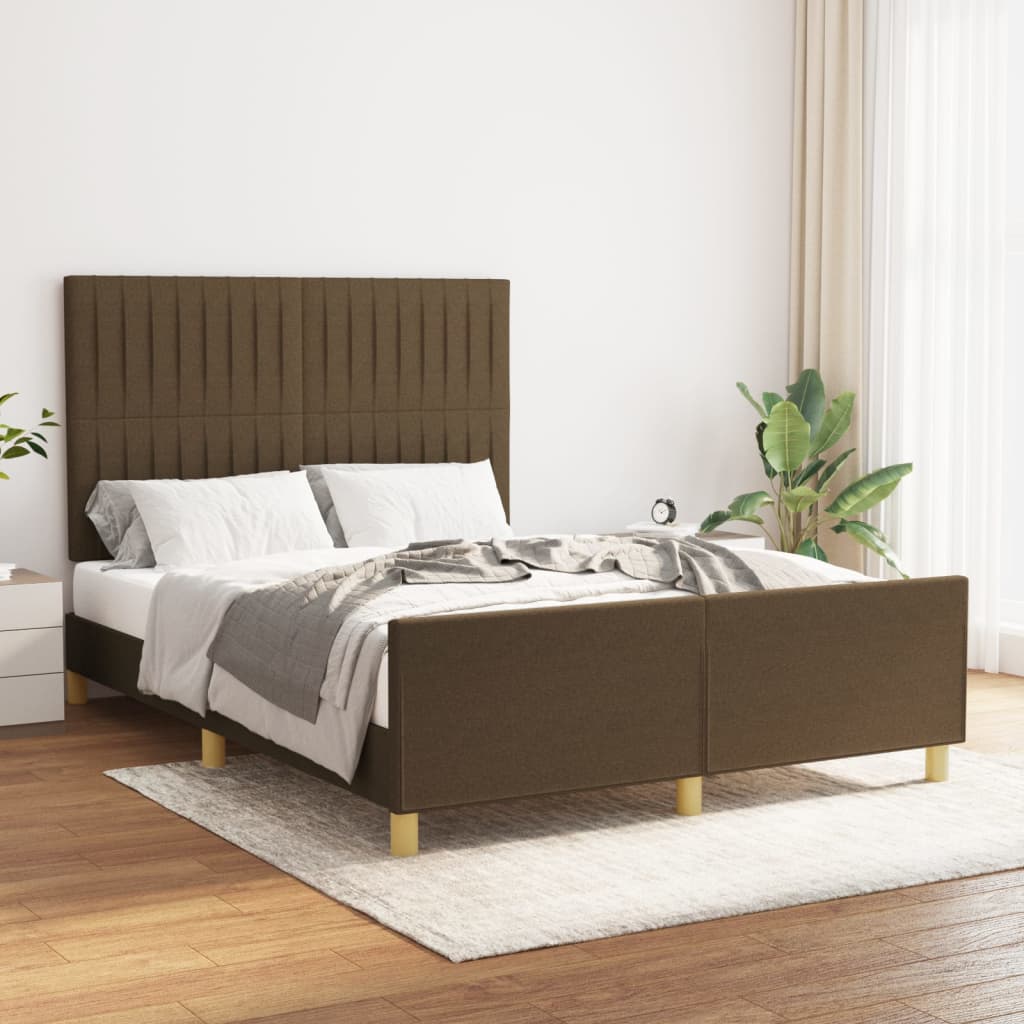 Bed frame with headboard dark brown 140x200 cm fabric