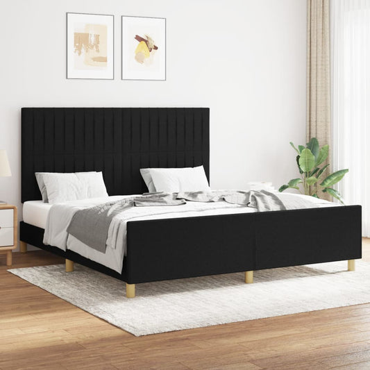 Bed frame with headboard black 160x200 cm fabric