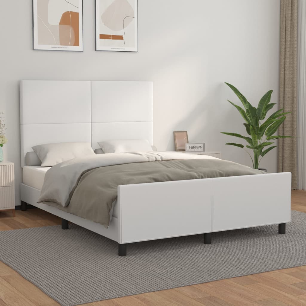 Bed frame with headboard white 140x200 cm artificial leather