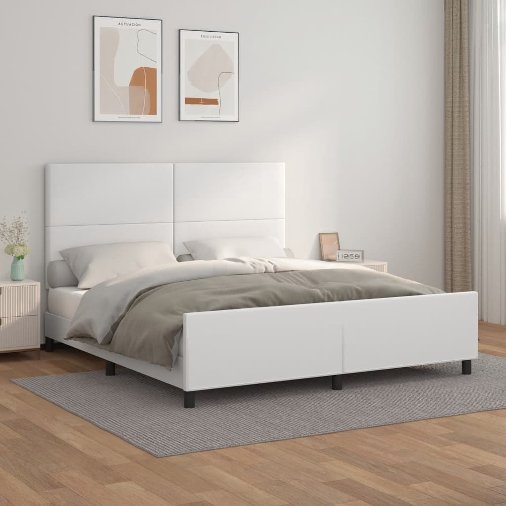 Bed frame with headboard white 160x200 cm artificial leather