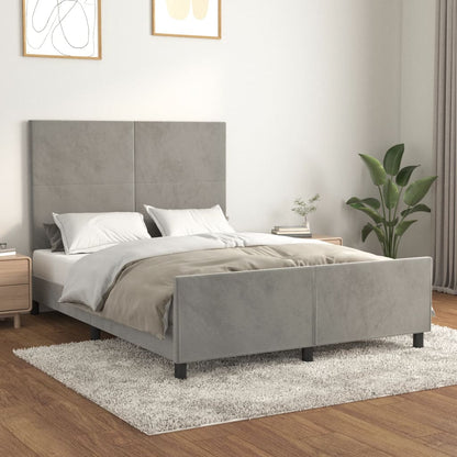 Bed frame with headboard light grey 140x200 cm velvet