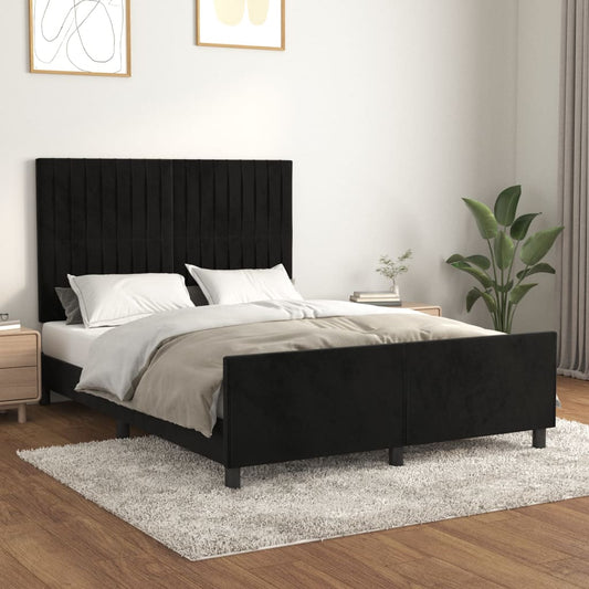 Bed frame with headboard black 140x200 cm velvet