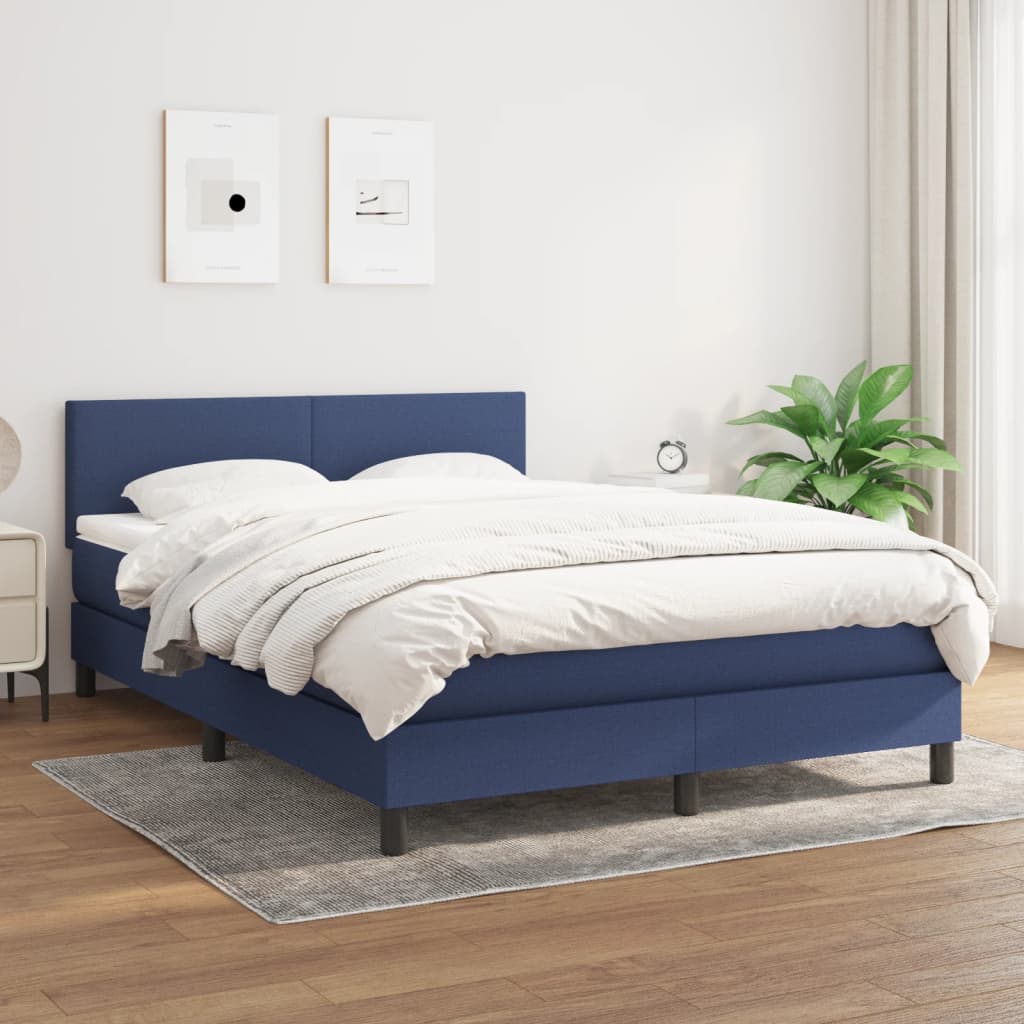 Boxspringbett mit Matratze Blau 140x200 cm Stoff