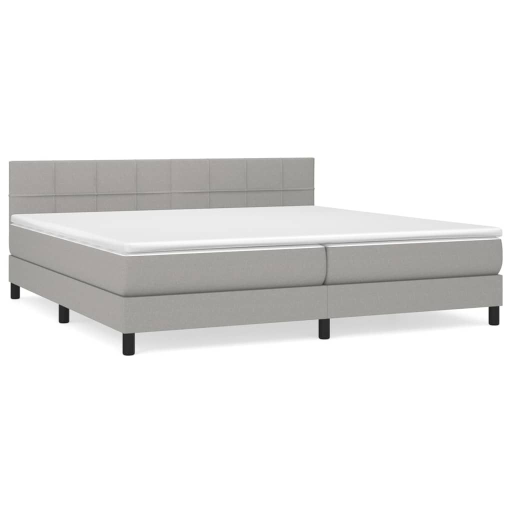 Box spring bed with mattress light grey 200x200 cm fabric