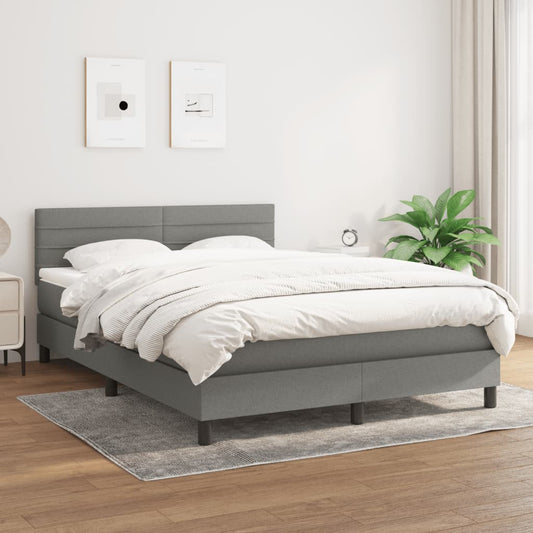 Box spring bed with mattress dark grey 140x200 cm fabric