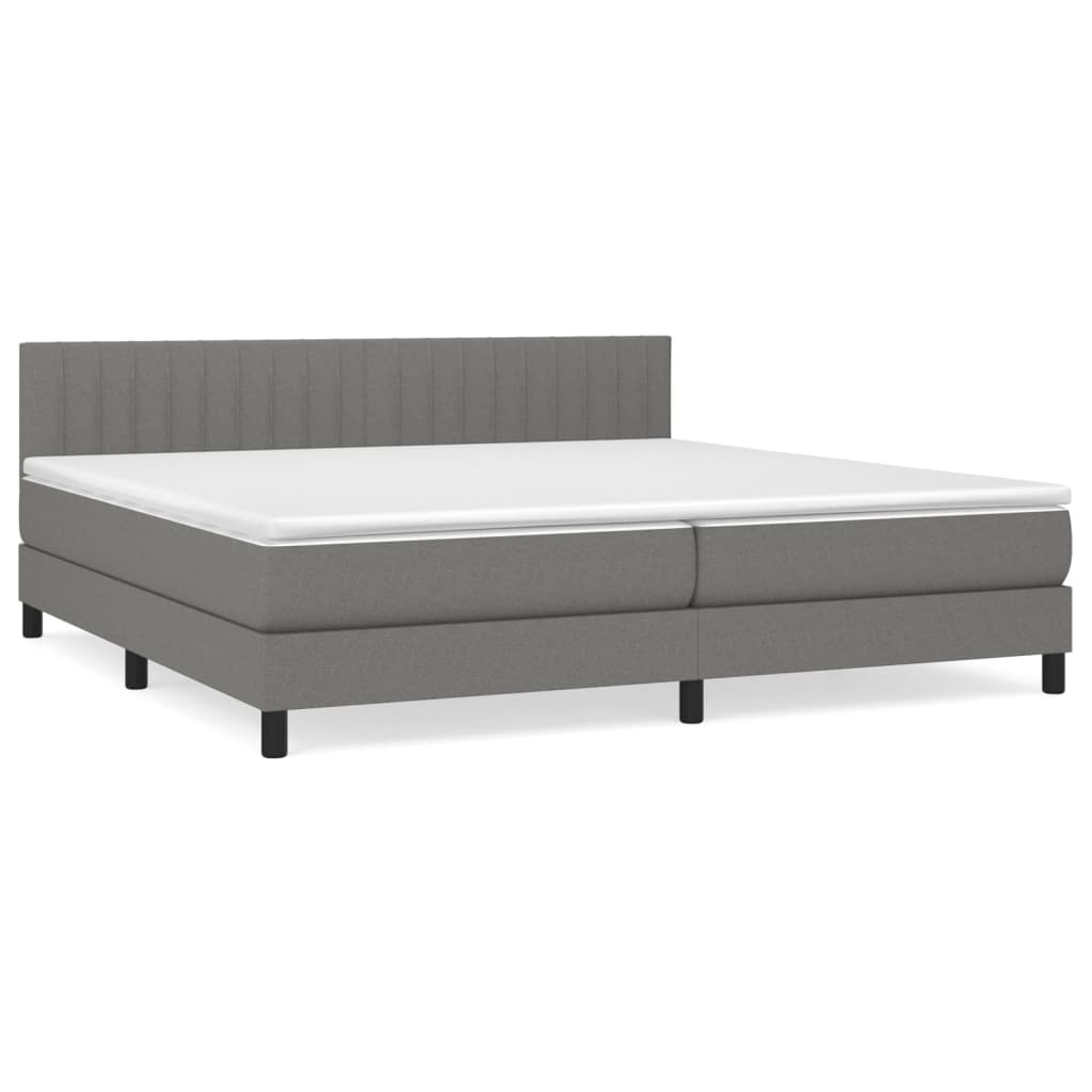 Box spring bed with mattress dark grey 200x200 cm fabric