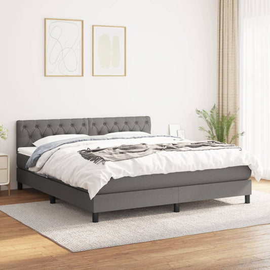 Box spring bed with mattress dark grey 160x200 cm fabric