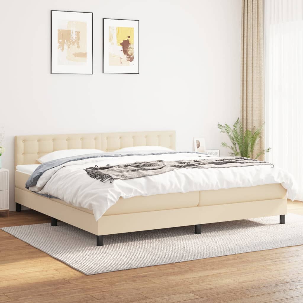 Boxspringbett mit Matratze Creme 200x200 cm Stoff