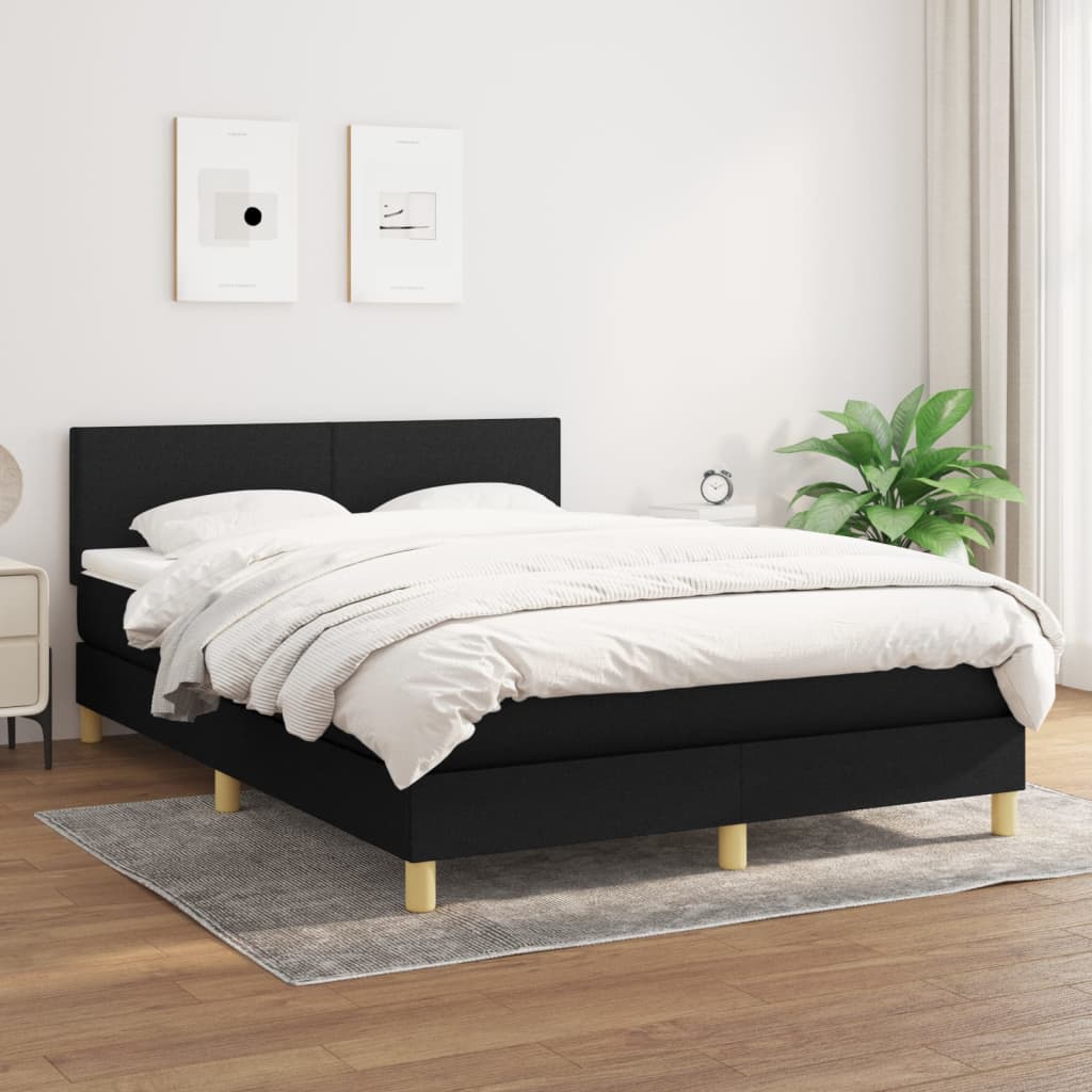 Box spring bed with mattress black 140x200 cm fabric