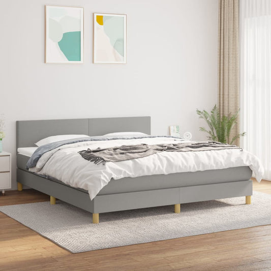 Box spring bed with mattress light grey 160x200 cm fabric