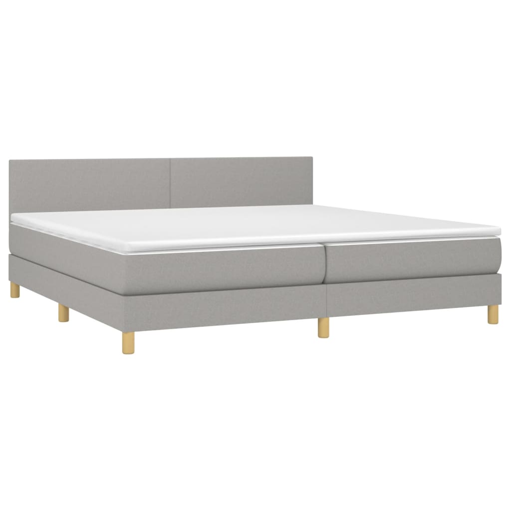 Box spring bed with mattress light grey 200x200 cm fabric