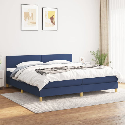 Box spring bed with mattress blue 200x200 cm fabric