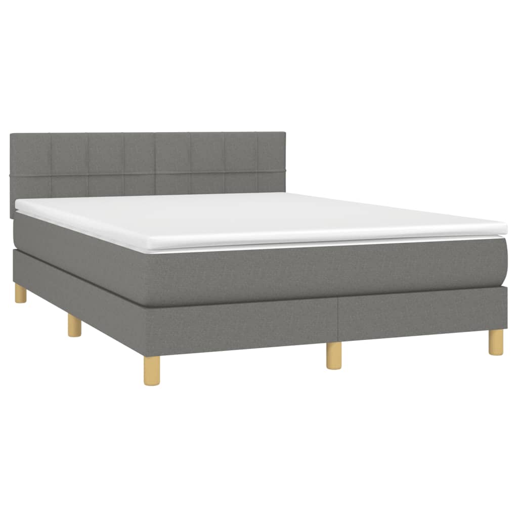 Box spring bed with mattress dark grey 140x200 cm fabric