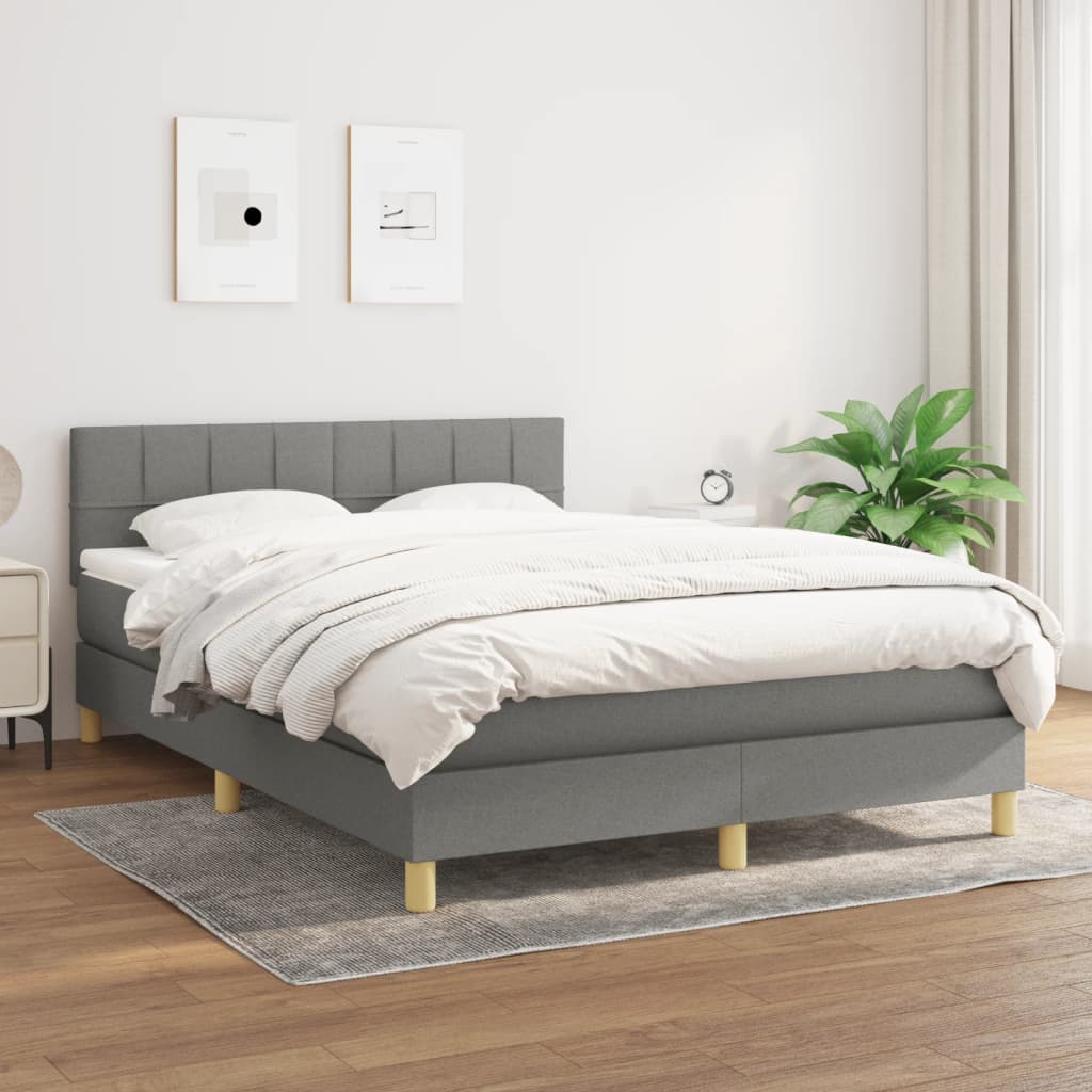 Box spring bed with mattress dark grey 140x200 cm fabric