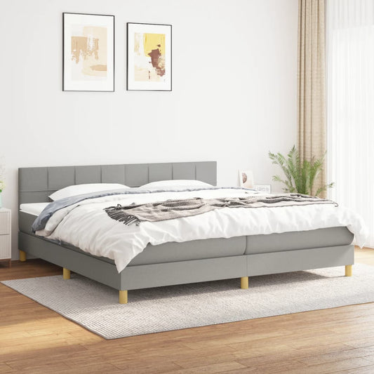 Box spring bed with mattress light grey 200x200 cm fabric