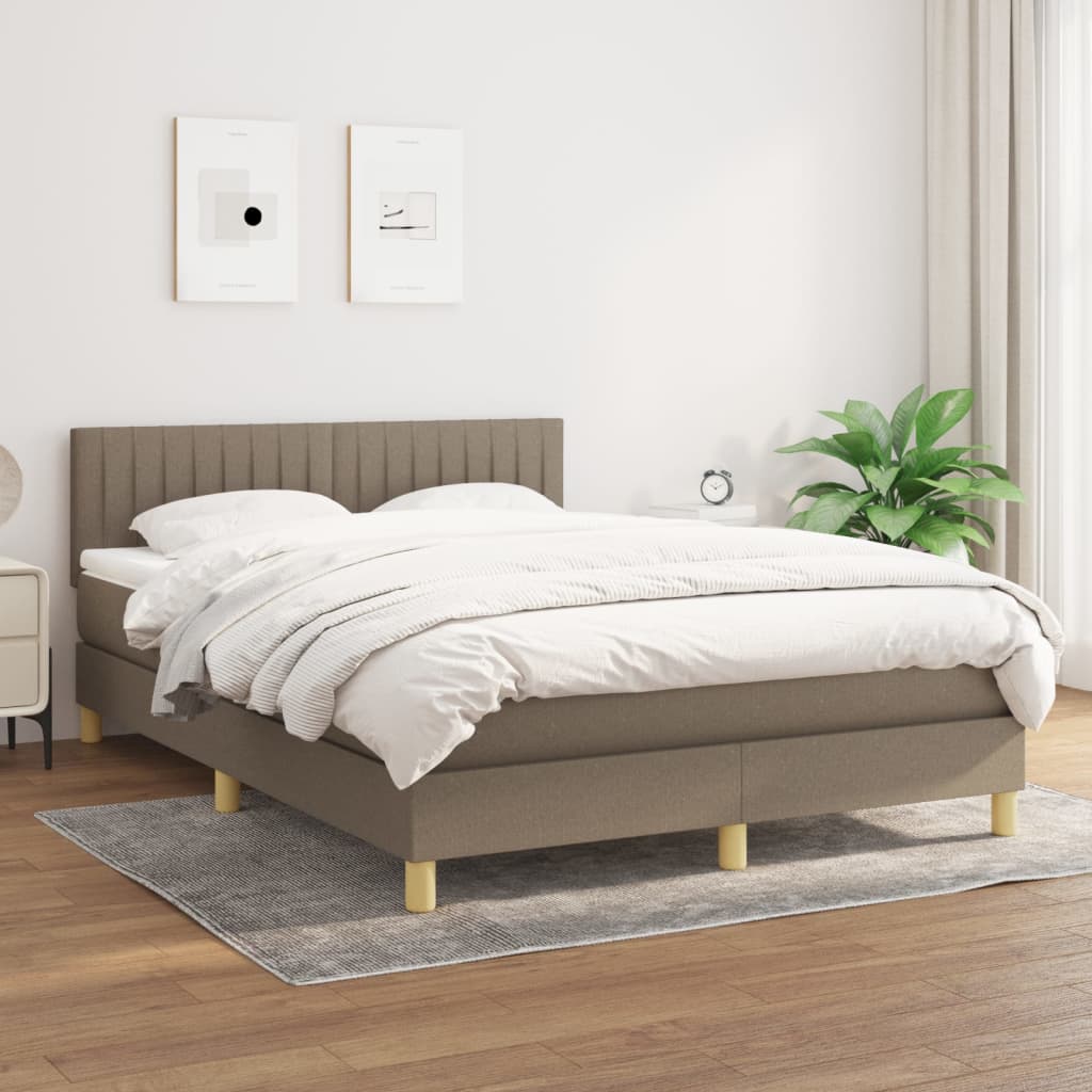 Box spring bed with mattress taupe 140x200 cm fabric