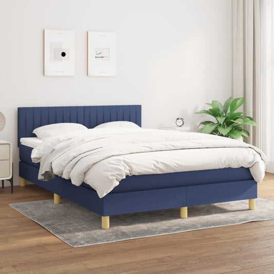 Box spring bed with mattress blue 140x200 cm fabric