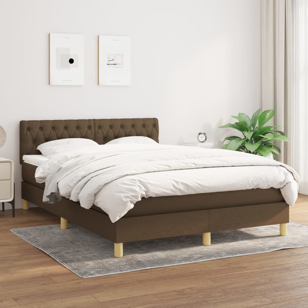 Box spring bed with mattress dark brown 140x200 cm fabric