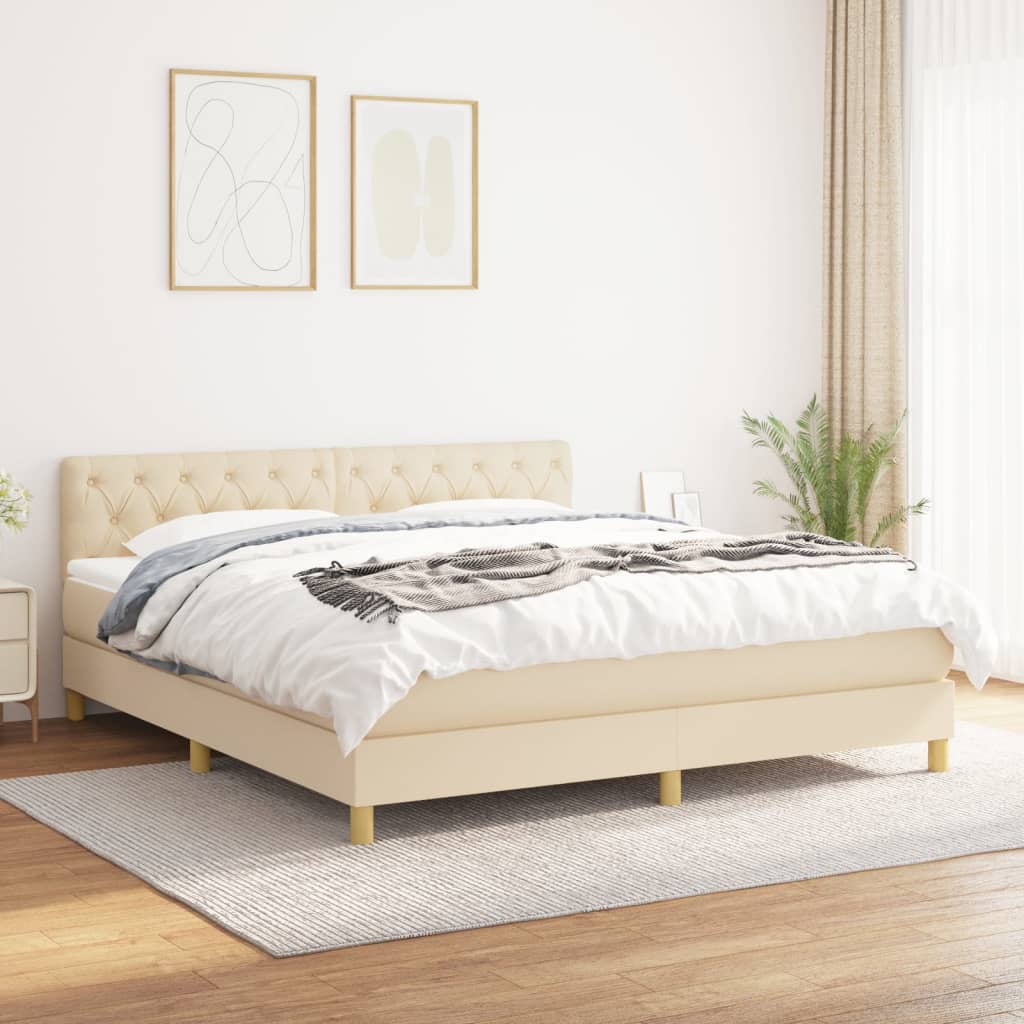 Boxspringbett mit Matratze Creme 160x200 cm Stoff