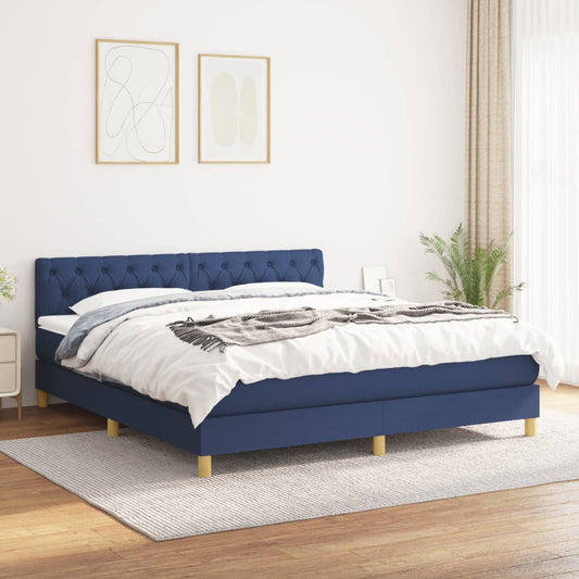 Box spring krevet s plavim madracem 160x200 cm tkanina