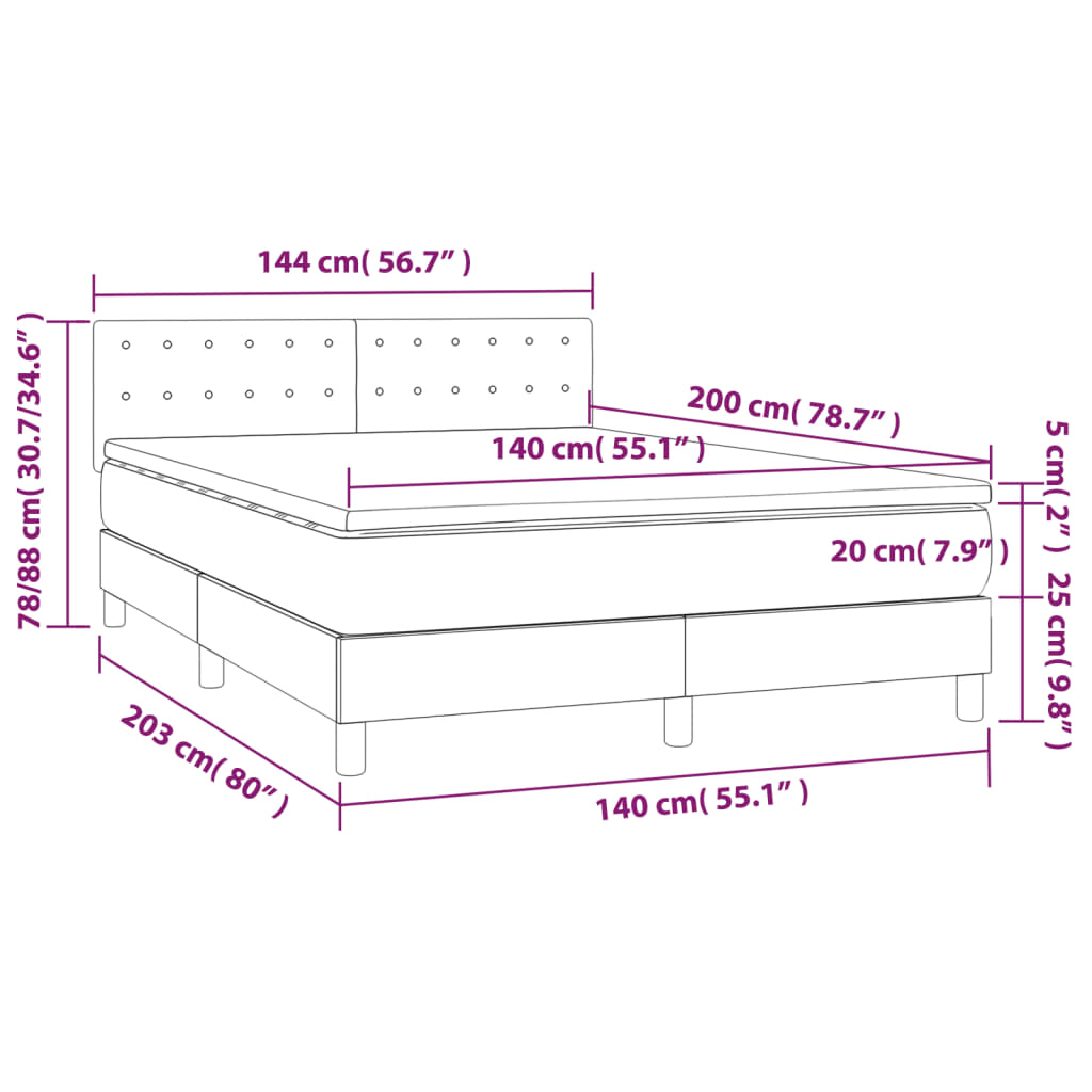 Boxspringbett mit Matratze Schwarz 140x200 cm Stoff