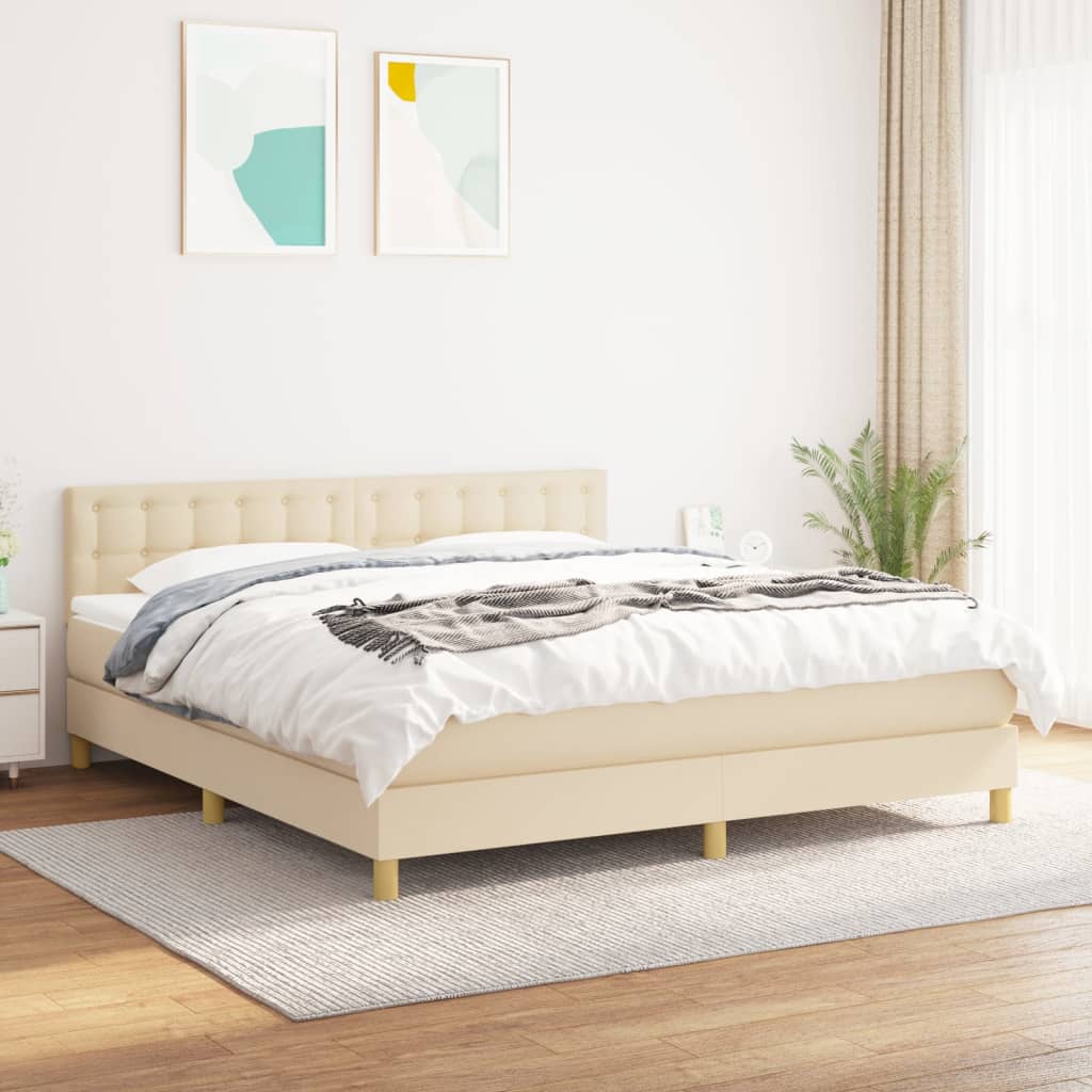 Boxspringbett mit Matratze Creme 180x200 cm Stoff