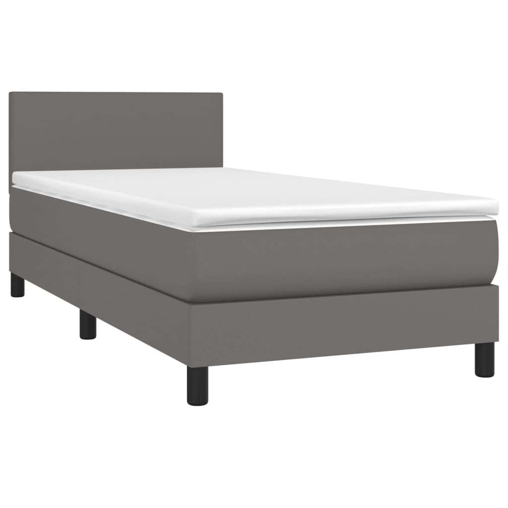 Boxspringbett mit Matratze Grau 90x200 cm Kunstleder