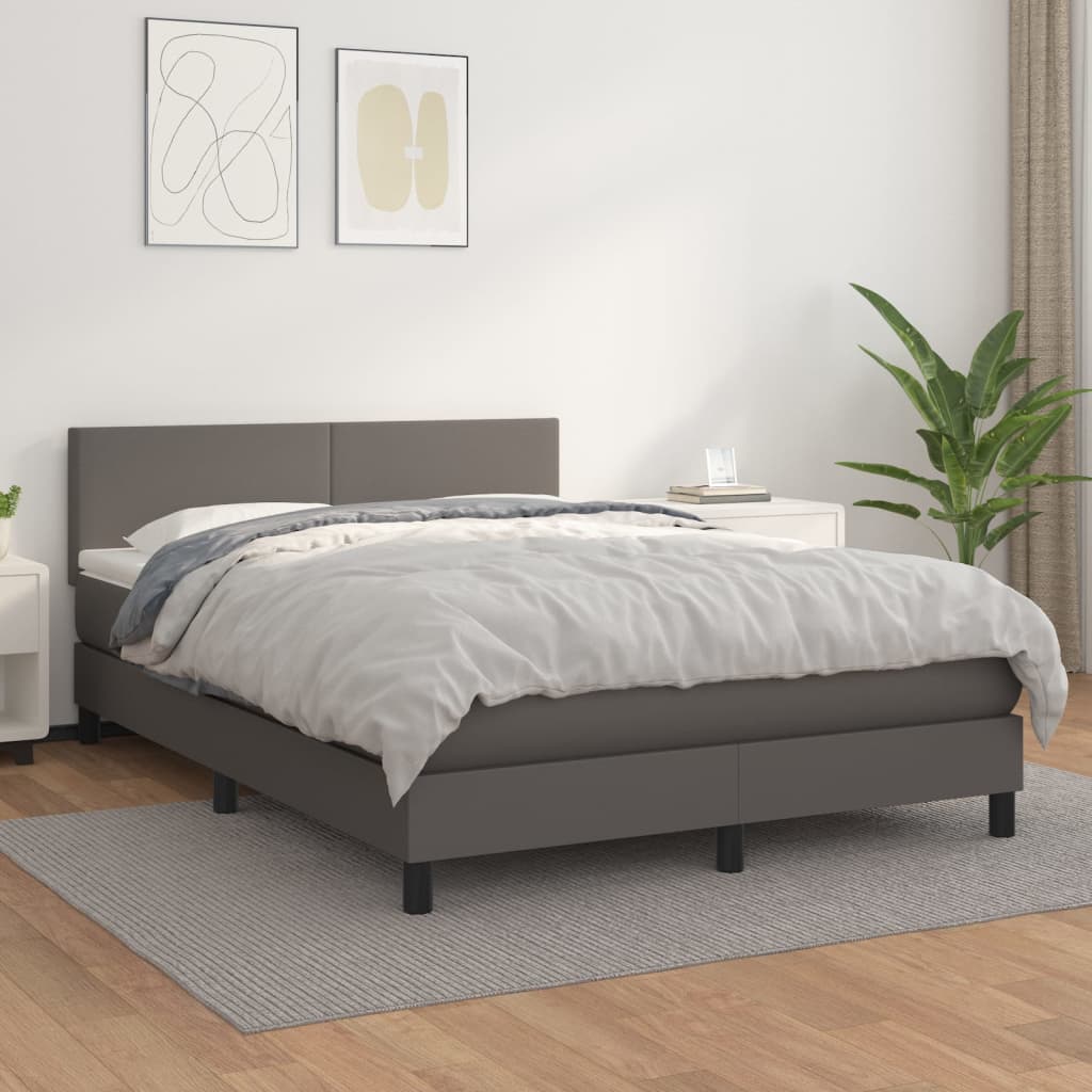 Boxspringbett mit Matratze Grau 140x200 cm Kunstleder