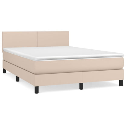 Box spring bed mattress cappuccino brown 140x200cm artificial leather