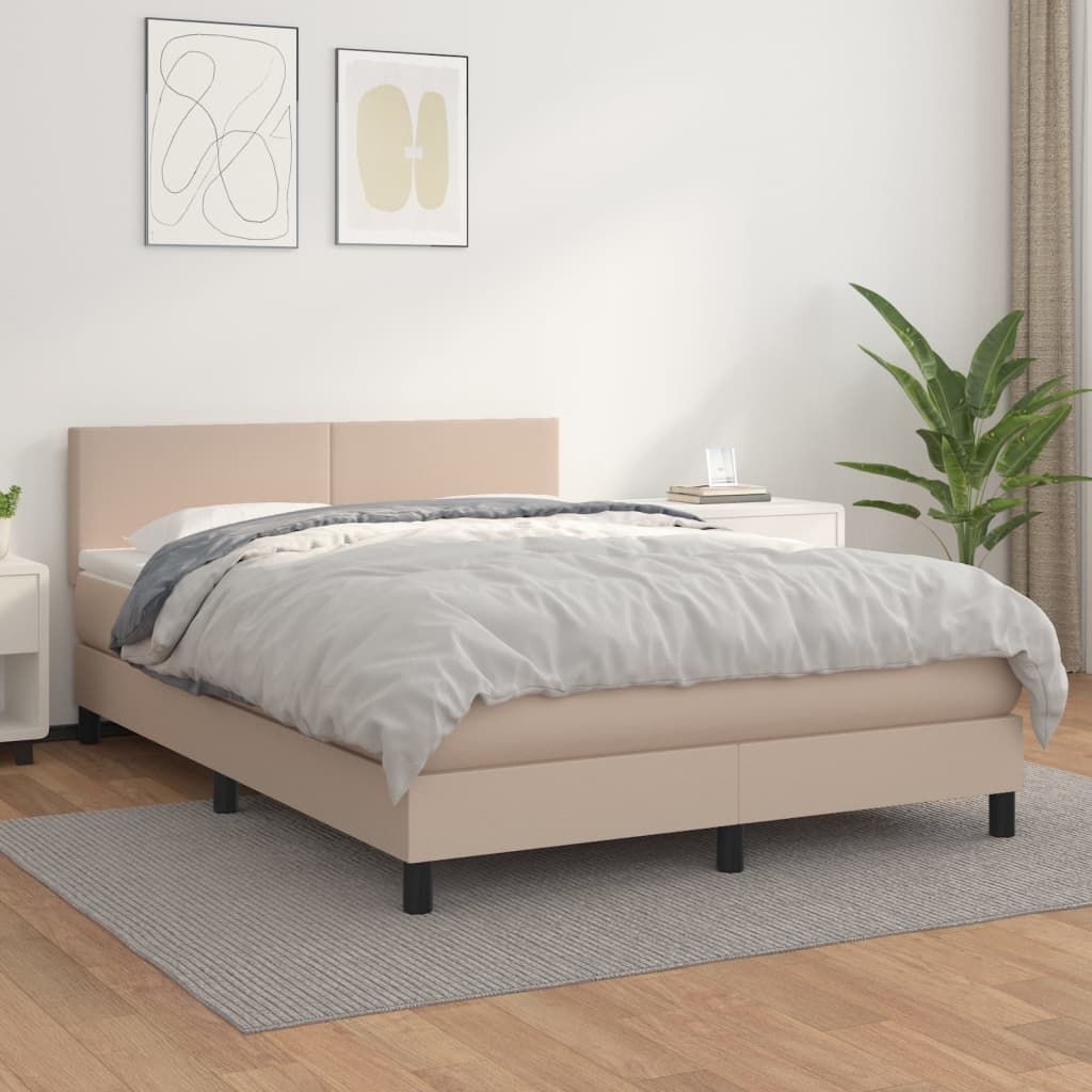 Box spring bed mattress cappuccino brown 140x200cm artificial leather