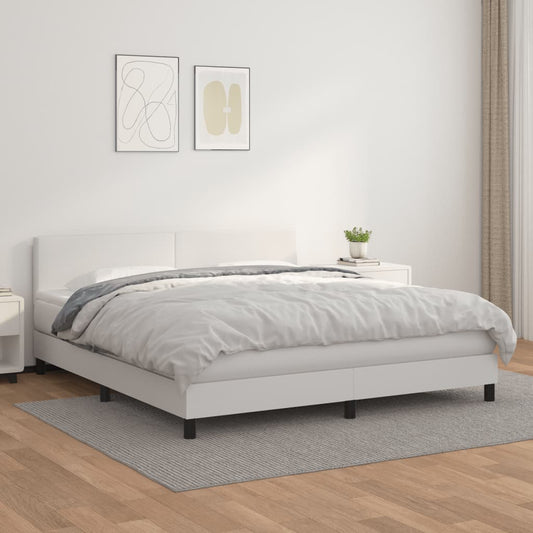 Boxspringbett mit Matratze Weiß 180x200 cm Kunstleder