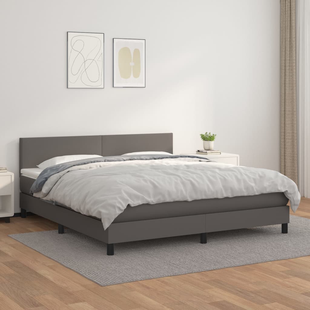 Boxspringbett mit Matratze Grau 180x200 cm Kunstleder