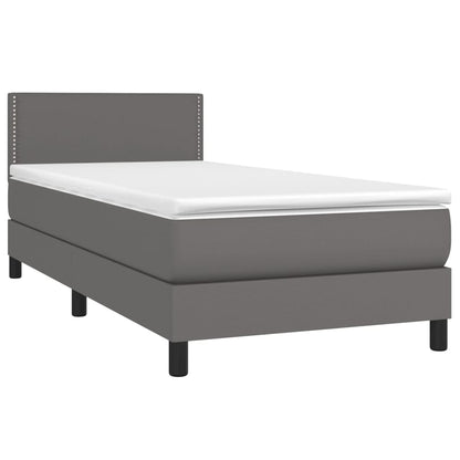 Boxspringbett mit Matratze Grau 90x200 cm Kunstleder