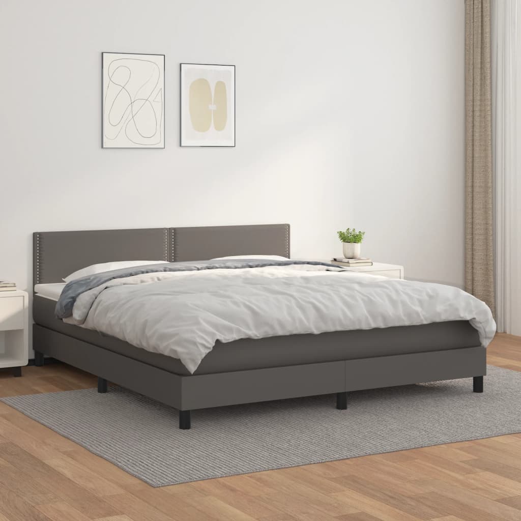 Boxspringbett mit Matratze Grau 180x200 cm Kunstleder