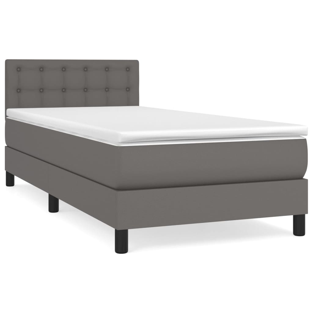 Boxspringbett mit Matratze Grau 90x200 cm Kunstleder