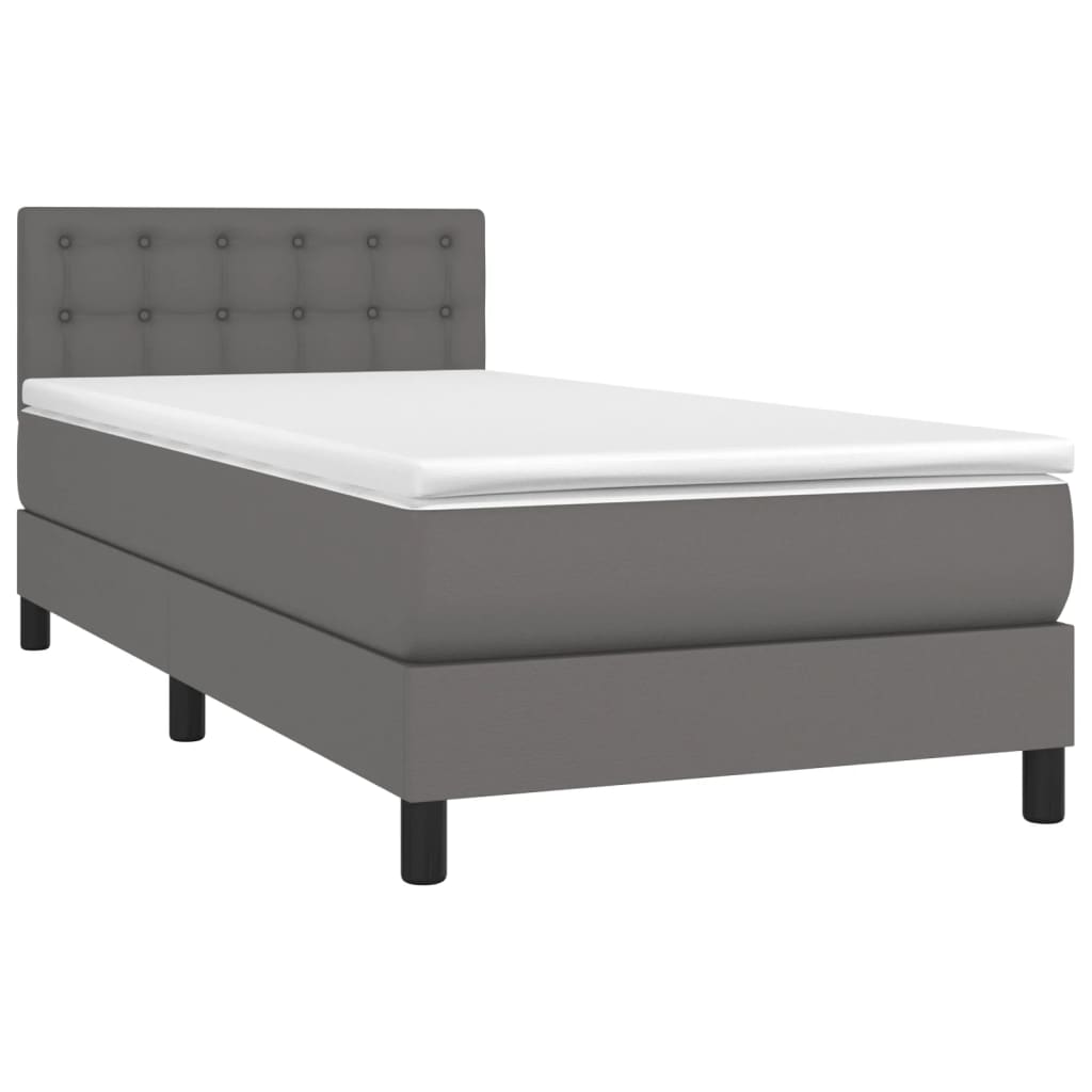 Boxspringbett mit Matratze Grau 90x200 cm Kunstleder