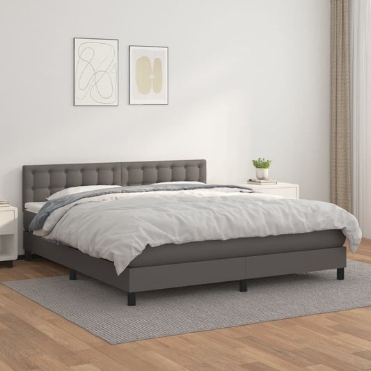 Boxspringbett mit Matratze Grau 160x200 cm Kunstleder