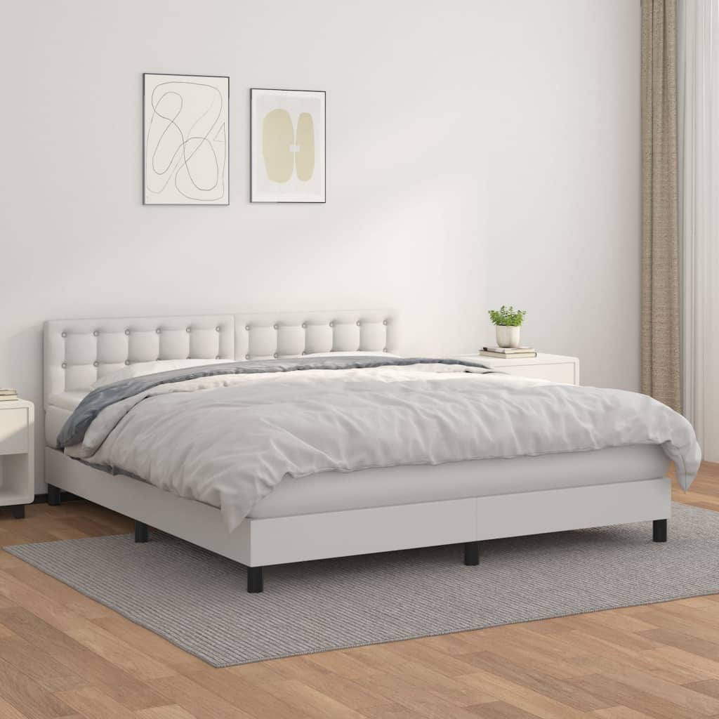 Box spring bed with mattress white 180x200 cm artificial leather