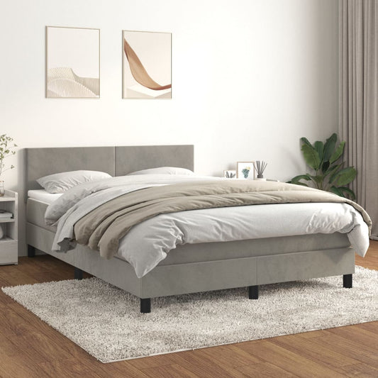 Box spring bed with mattress light grey 140x200 cm velvet