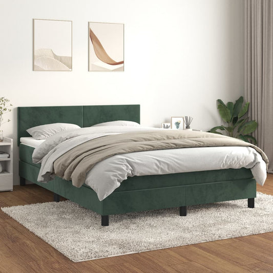 Box spring bed with mattress dark green 140x200 cm velvet