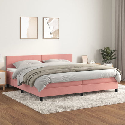 Box spring bed with mattress pink 200x200 cm velvet