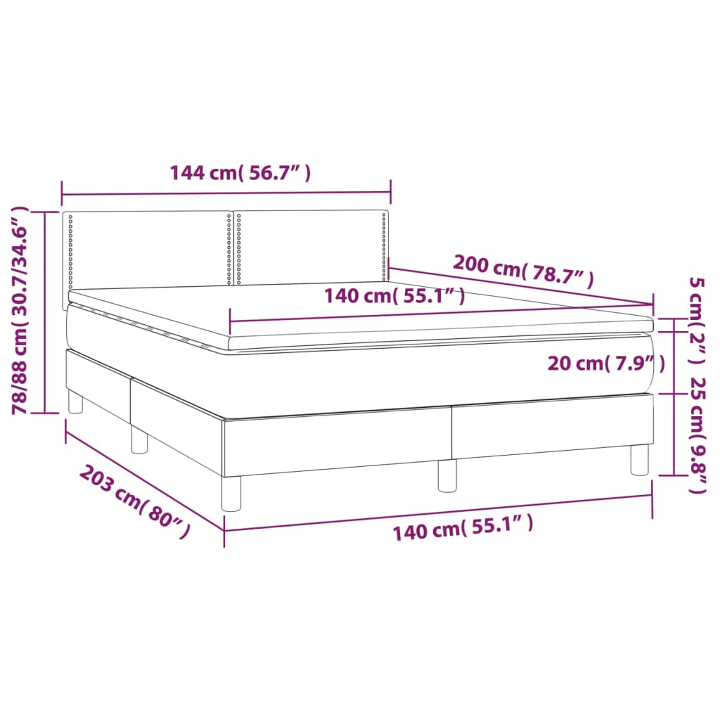 Box spring krevet s madracem svijetlo sivi 140x200 cm baršun