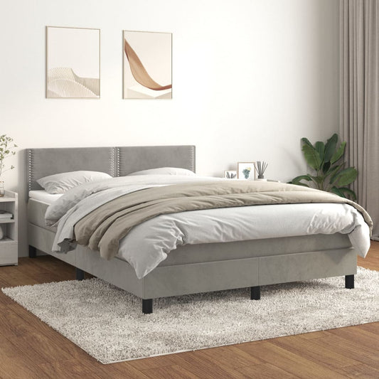 Box spring bed with mattress light grey 140x200 cm velvet