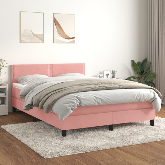 Box spring bed with mattress pink 140x200 cm velvet